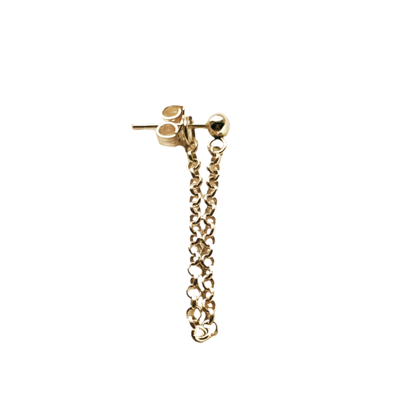 Ball and Chain Stud Earring in solid 9ct gold