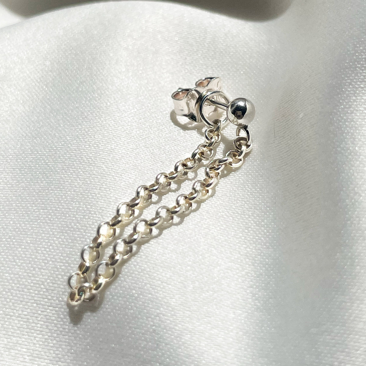 Ball and Chain Stud Earring - Sterling Silver