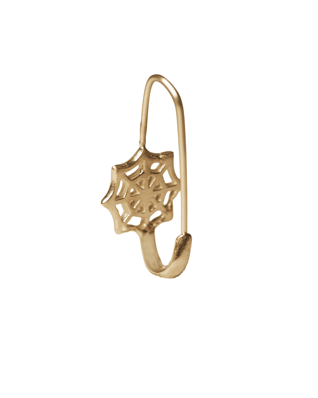 Spider Web Safety Pin Earring - Solid 9k Gold