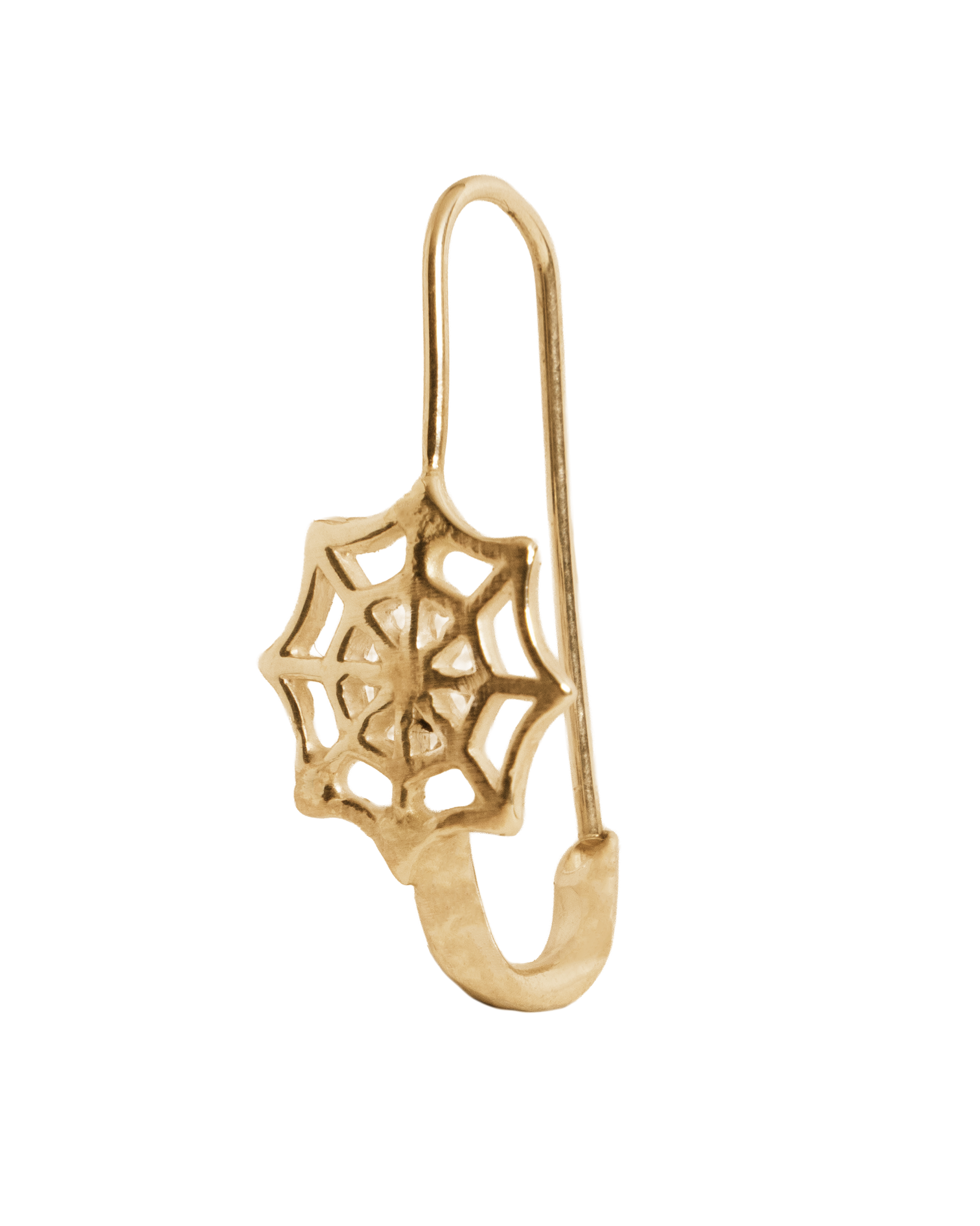 Spider Web Safety Pin Earring - Solid 9k Gold