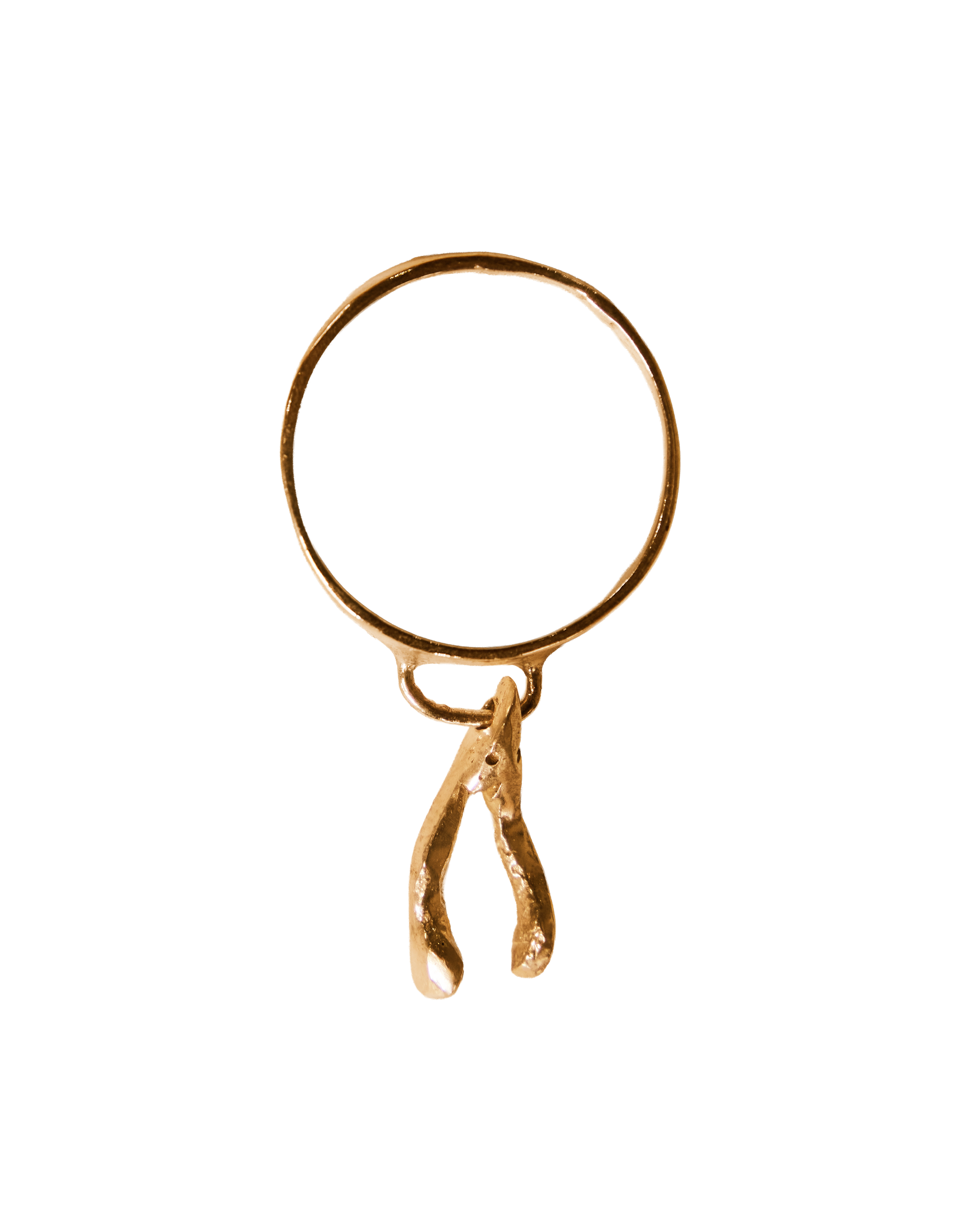 Mini Wishbone Lucky Charm Ring - 9K Solid Yellow Gold