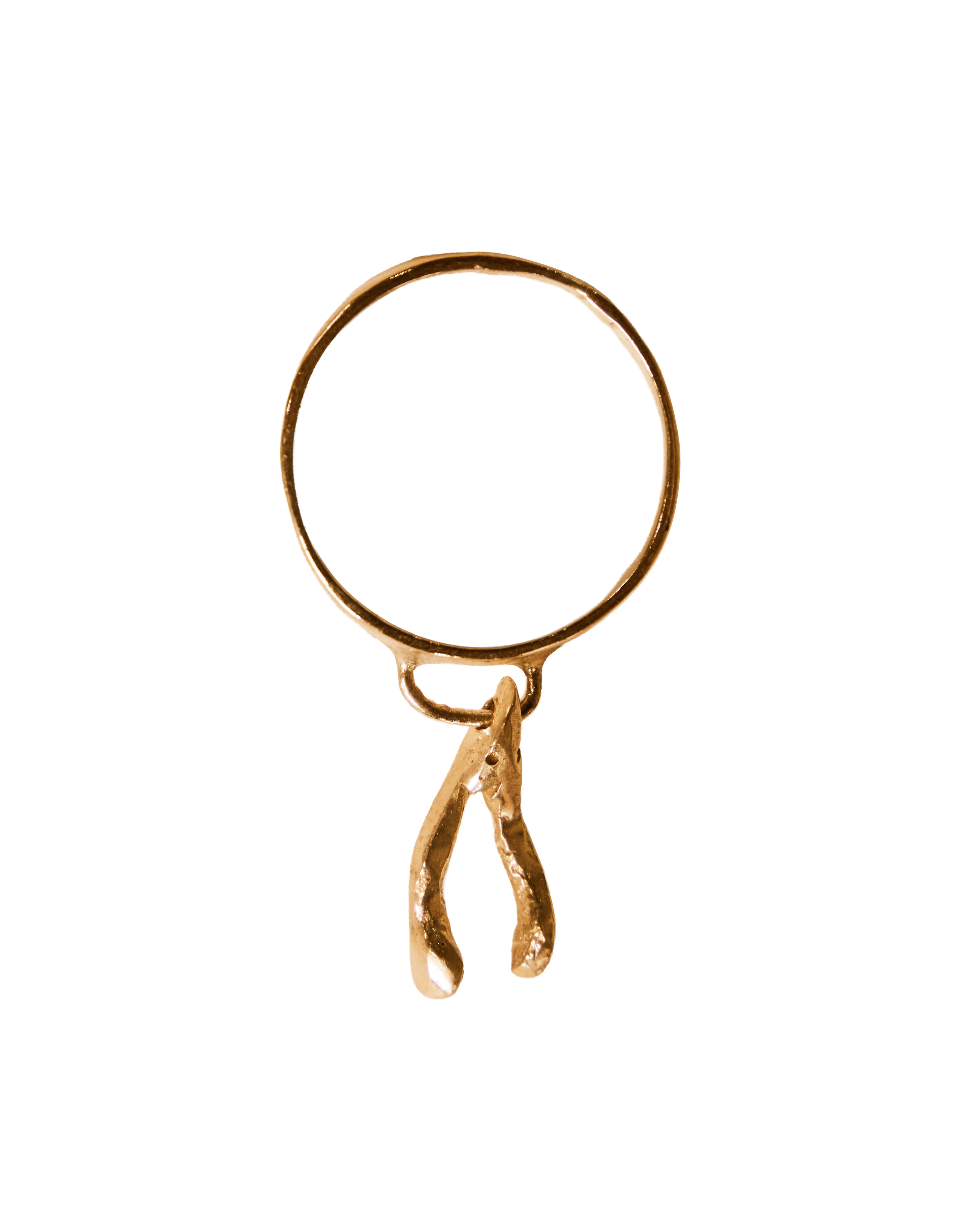 Mini Wishbone Lucky Charm Ring - 9K Solid Yellow Gold