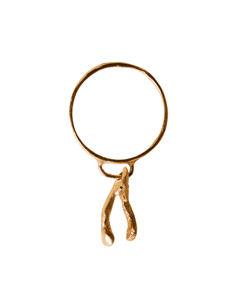 Mini Wishbone Lucky Charm Ring - 9K Solid Yellow Gold