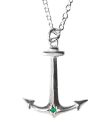 Anchor Birthstone Necklace - Sterling Silver