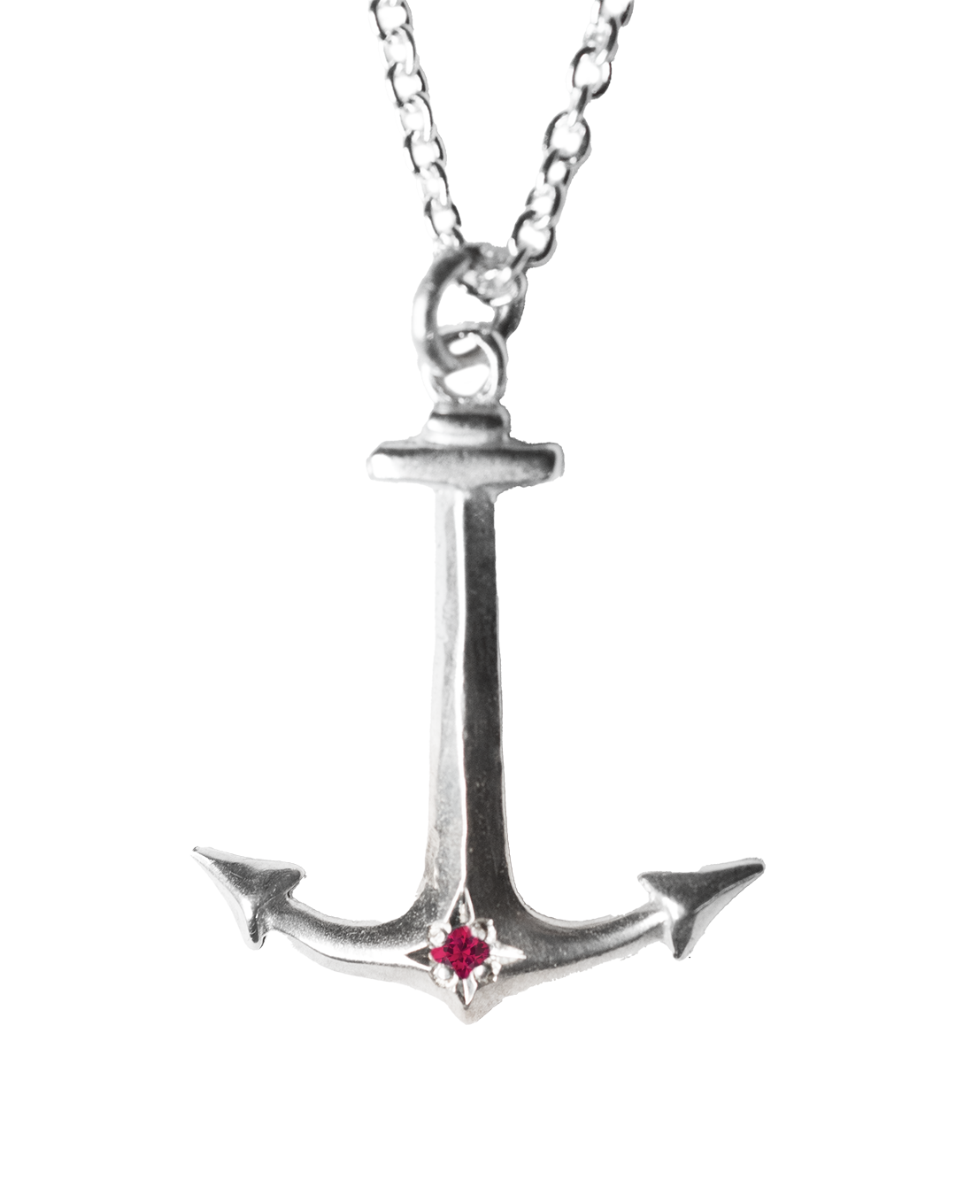 Anchor Birthstone Necklace - Sterling Silver