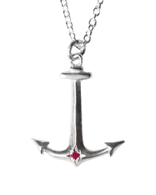 Anchor Birthstone Necklace - Sterling Silver