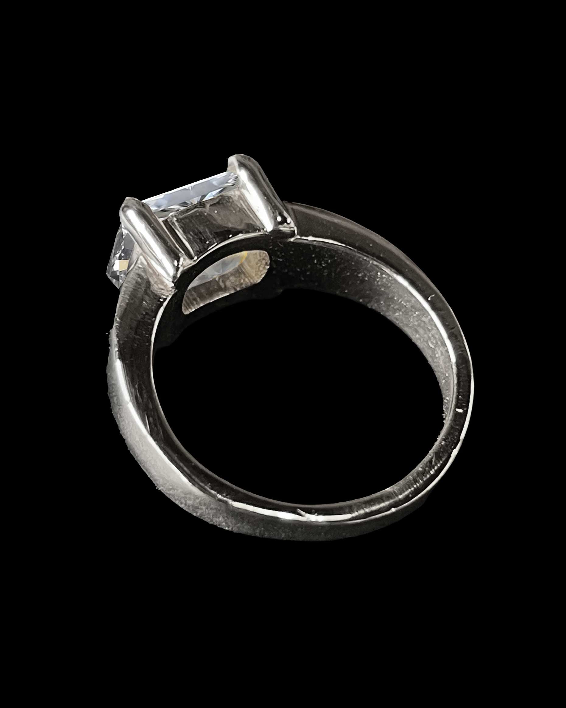 Radiant Cut Diamond Ring - Sterling Silver