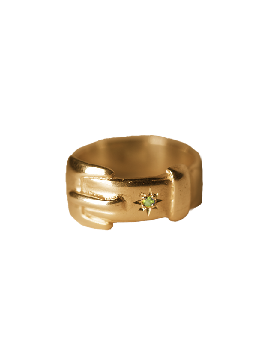 Birthstone Big Buckle Ring - Solid 9K Gold