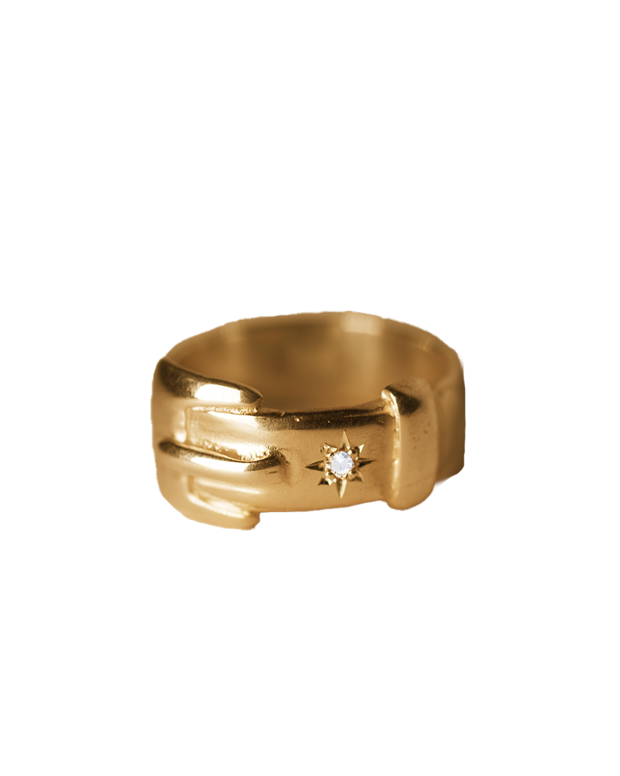 Birthstone Big Buckle Ring - Solid 9K Gold