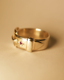 Birthstone Big Buckle Ring - Solid 9K Gold