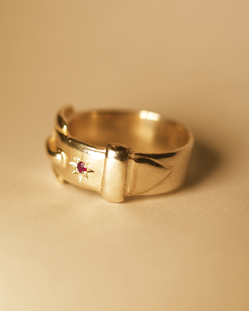 Birthstone Big Buckle Ring - Solid 9K Gold