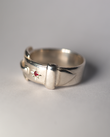 Birthstone Big Buckle Ring - Sterling Silver