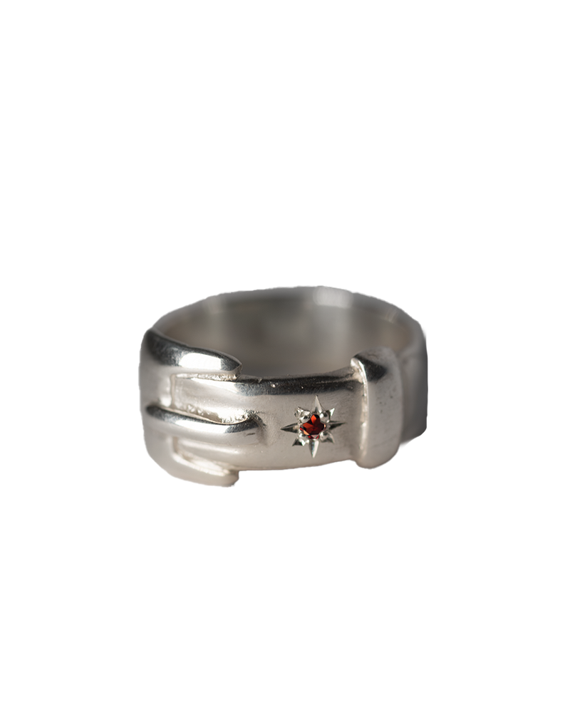 Birthstone Big Buckle Ring - Sterling Silver
