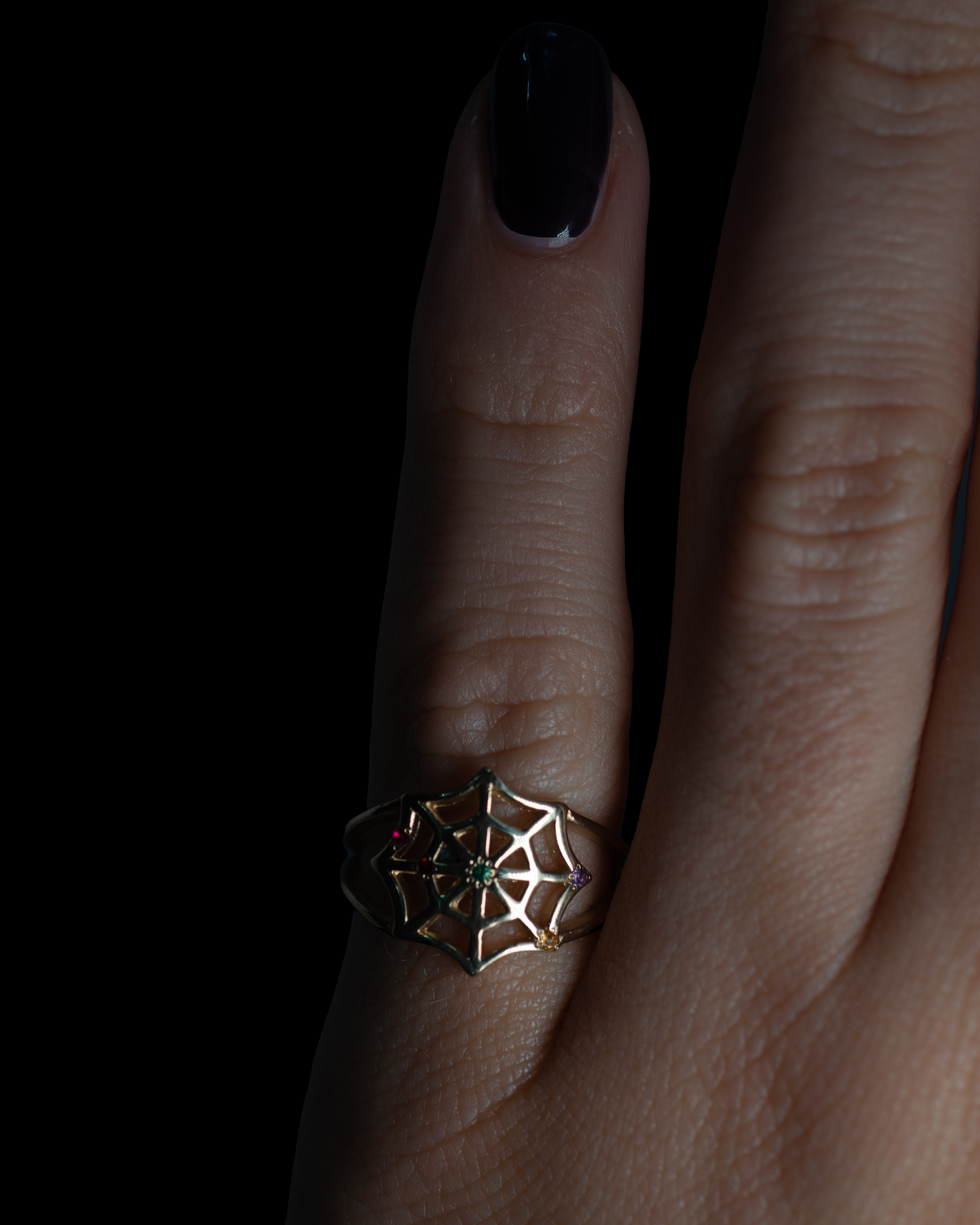 Birthstone Spiderweb Ring - Sterling Silver