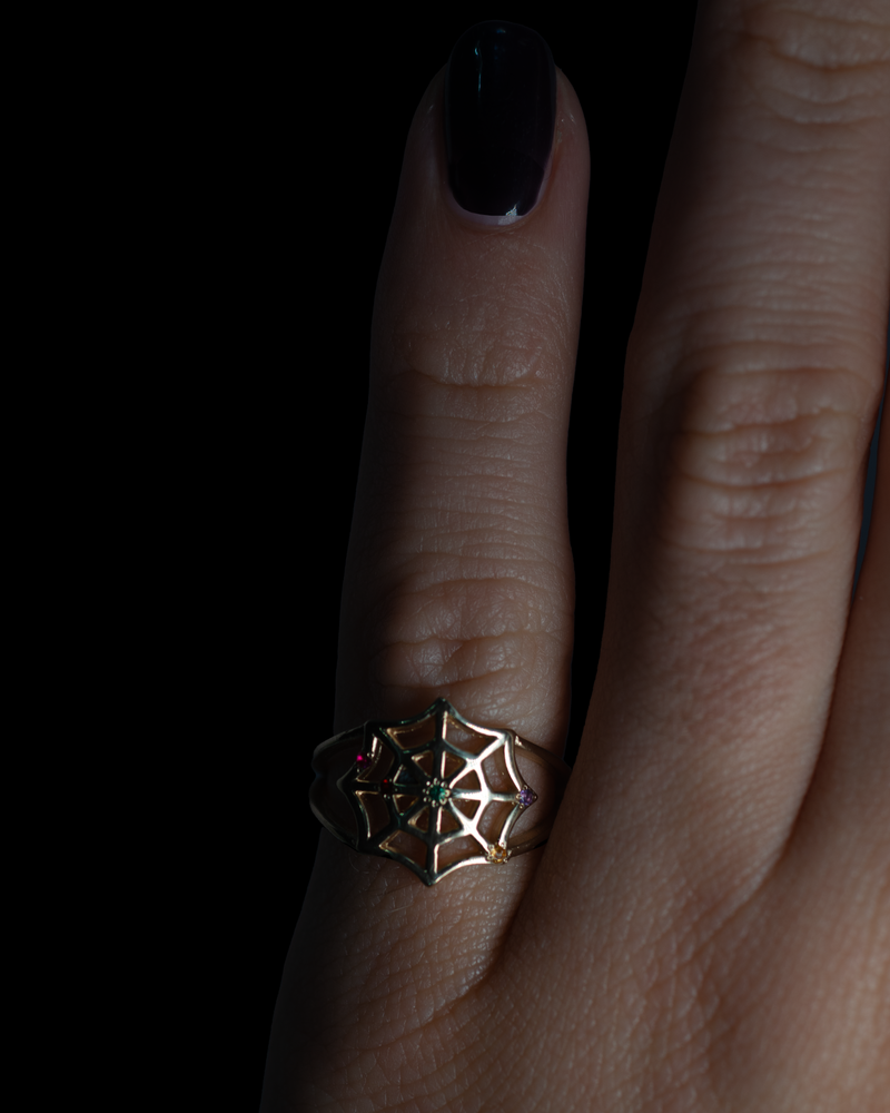 Birthstone Spiderweb Ring - Sterling Silver