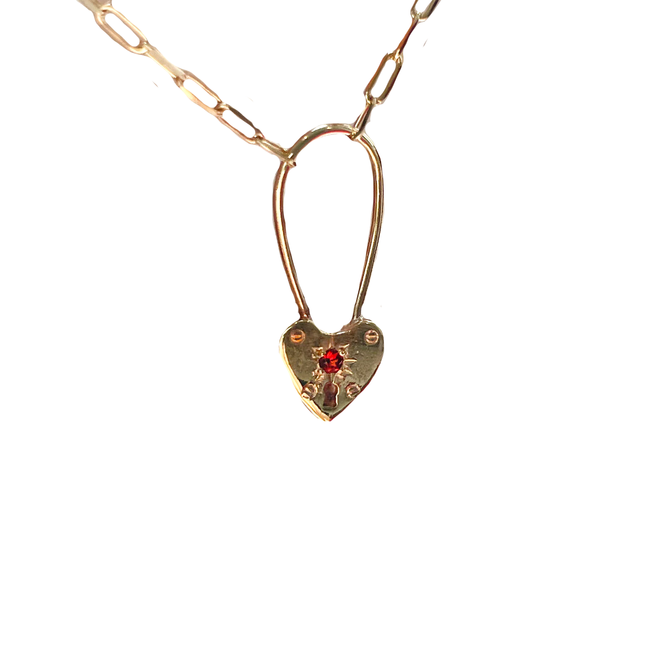 Birthstone Little Heart Padlock Necklace - Solid 9K Gold