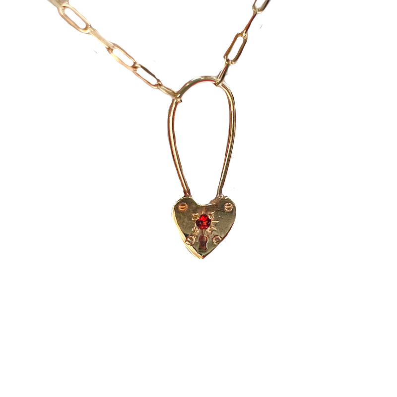 Birthstone Little Heart Padlock Necklace - Solid 9K Gold
