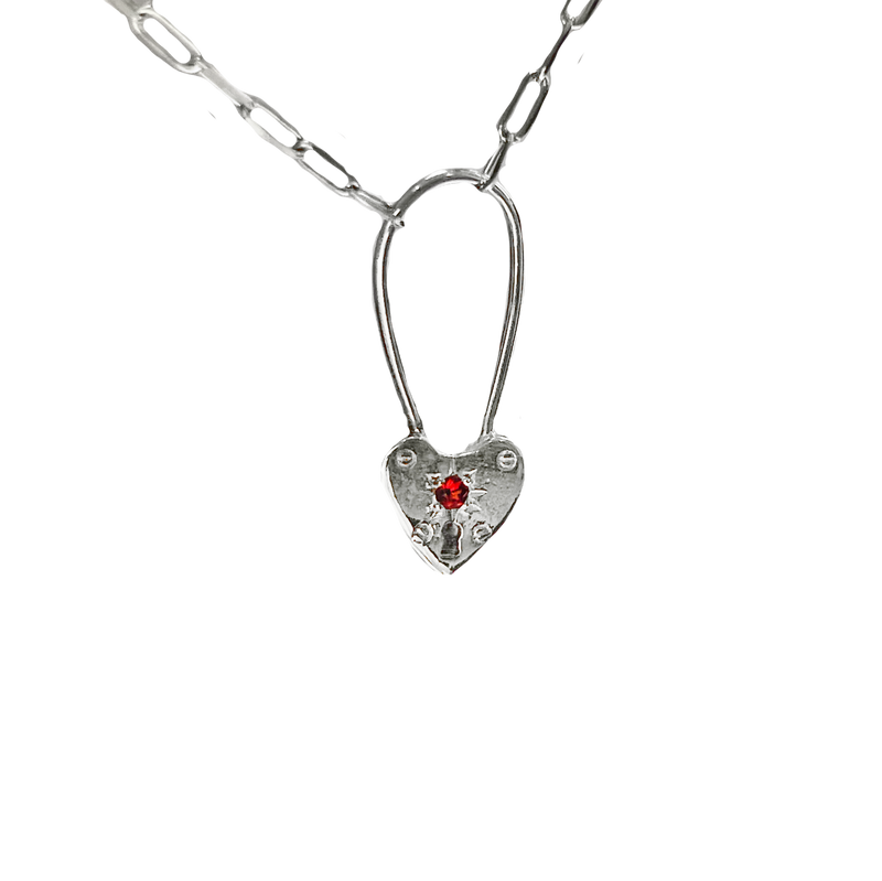 Birthstone Little Heart Padlock Necklace - Sterling Silver