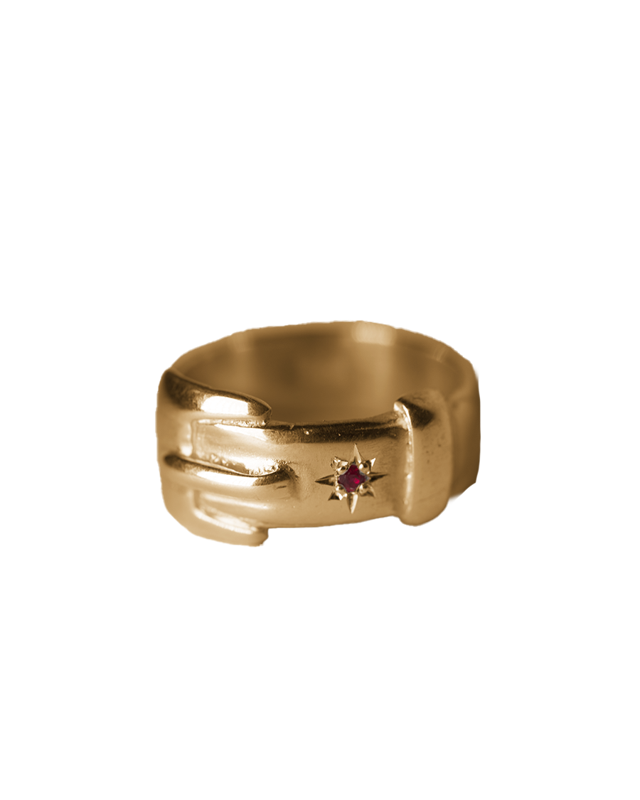Birthstone Big Buckle Ring - Solid 9K Gold