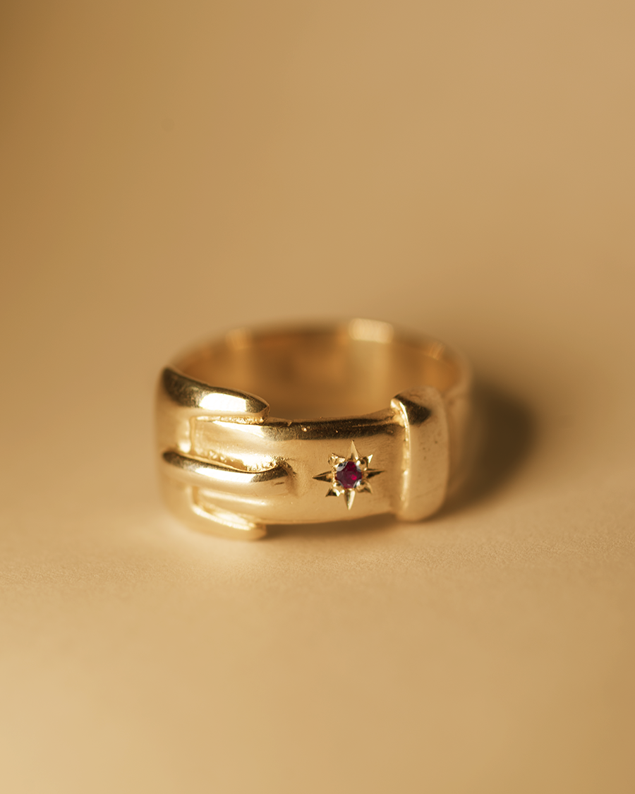 Birthstone Big Buckle Ring - Solid 9K Gold