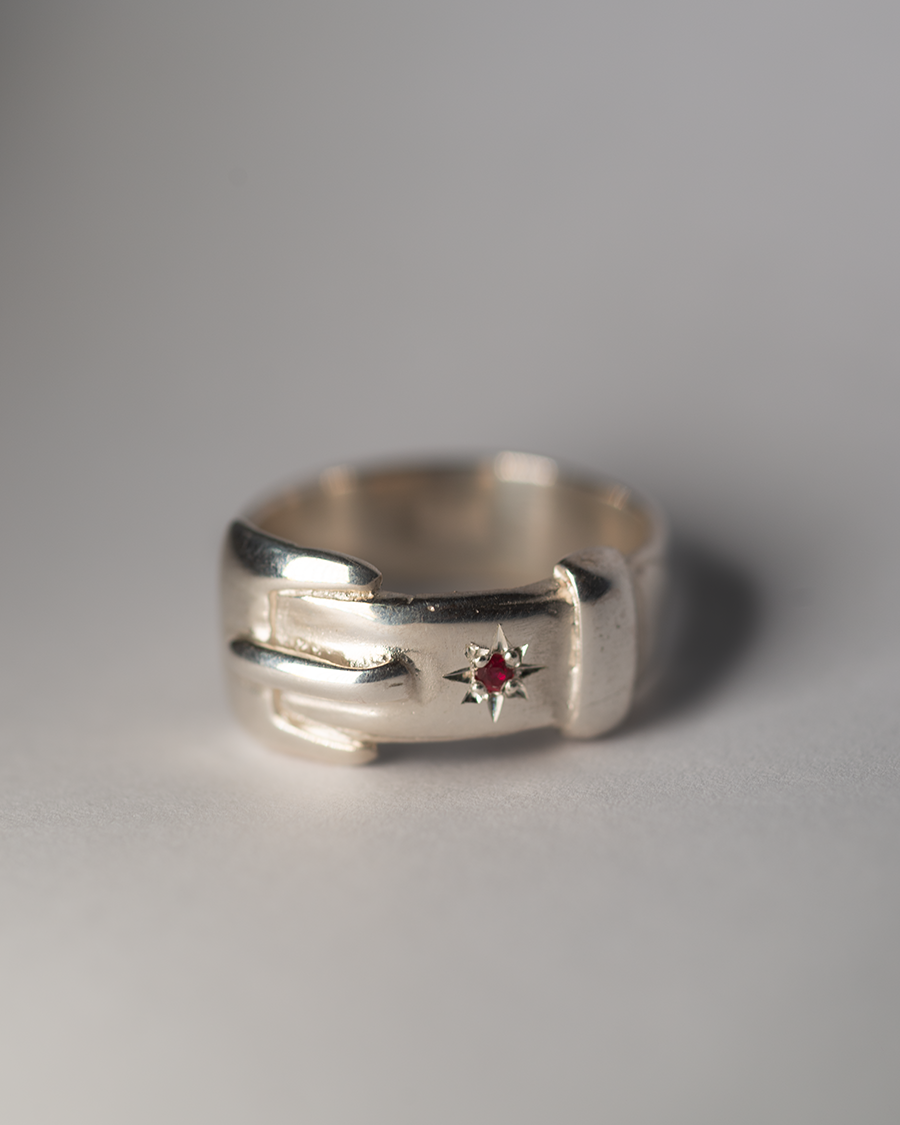 Birthstone Big Buckle Ring - Sterling Silver