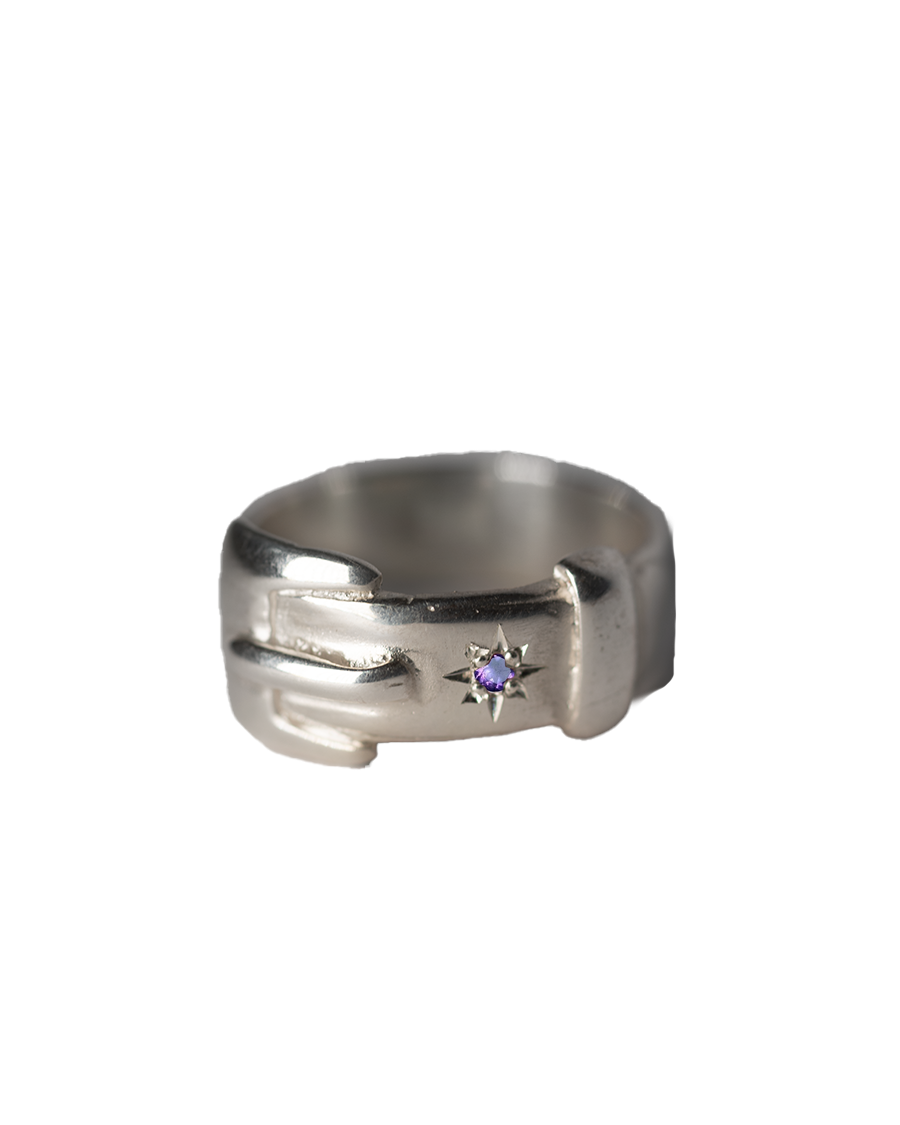 Birthstone Big Buckle Ring - Sterling Silver