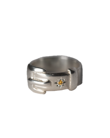 Birthstone Big Buckle Ring - Sterling Silver
