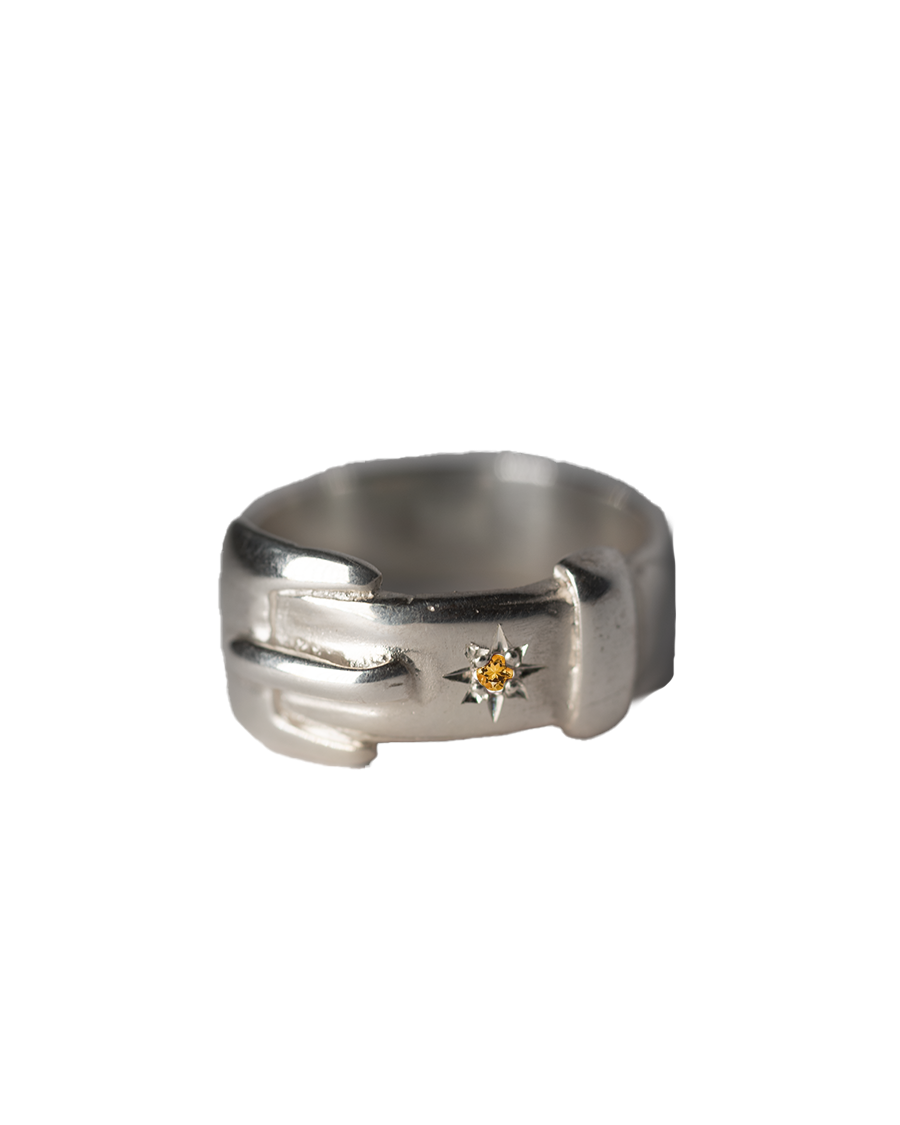 Birthstone Big Buckle Ring - Sterling Silver