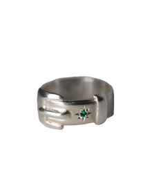 Birthstone Big Buckle Ring - Sterling Silver