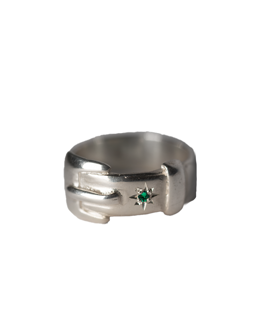 Birthstone Big Buckle Ring - Sterling Silver