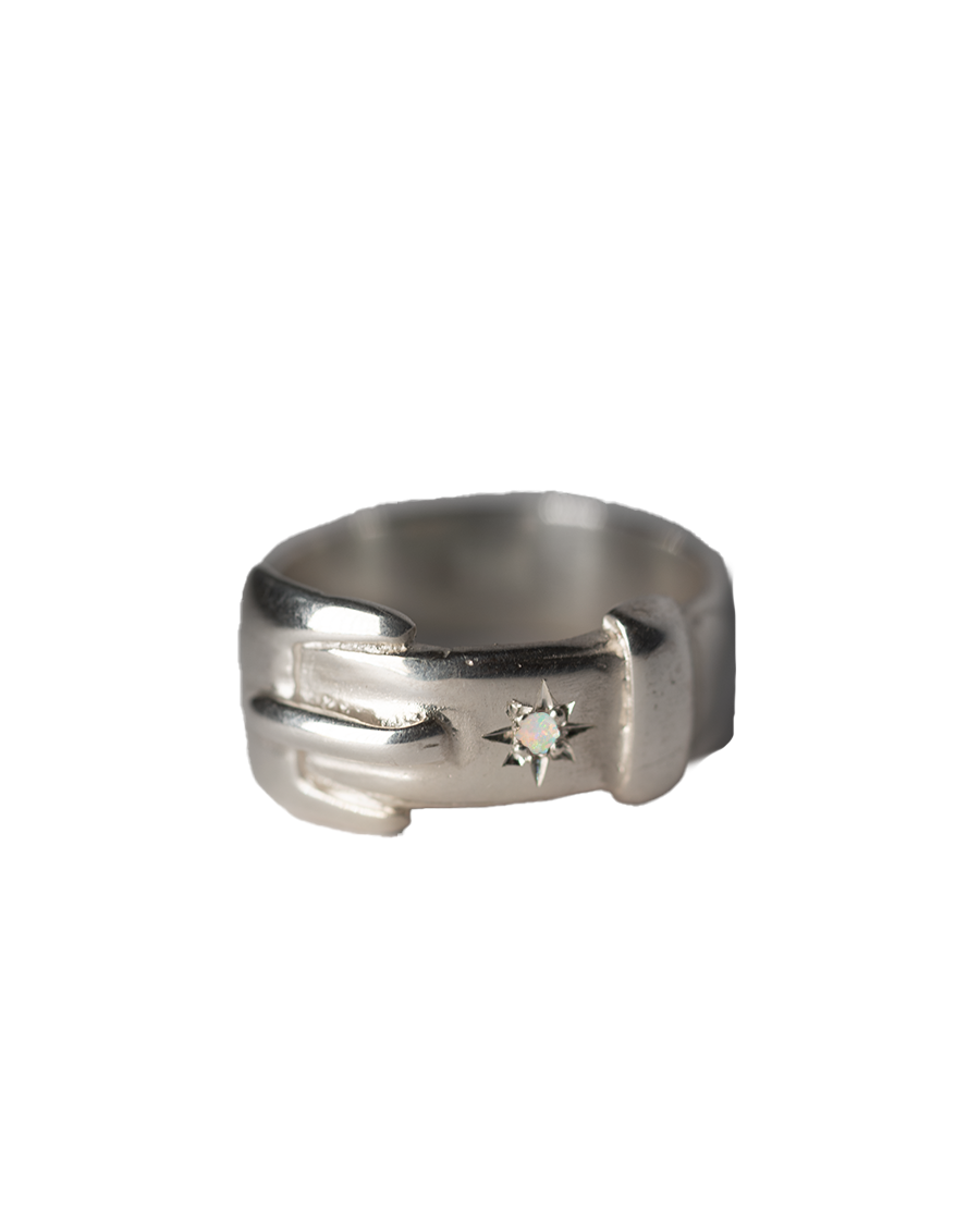 Birthstone Big Buckle Ring - Sterling Silver