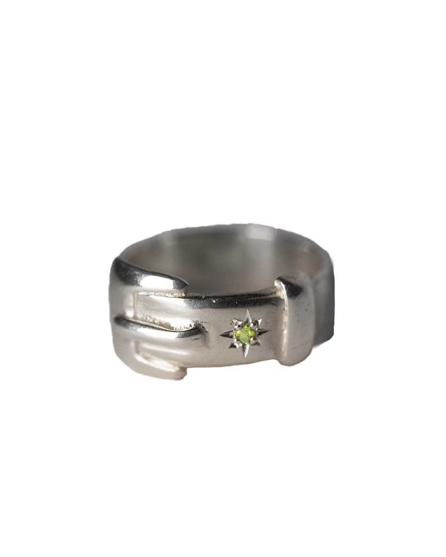 Birthstone Big Buckle Ring - Sterling Silver
