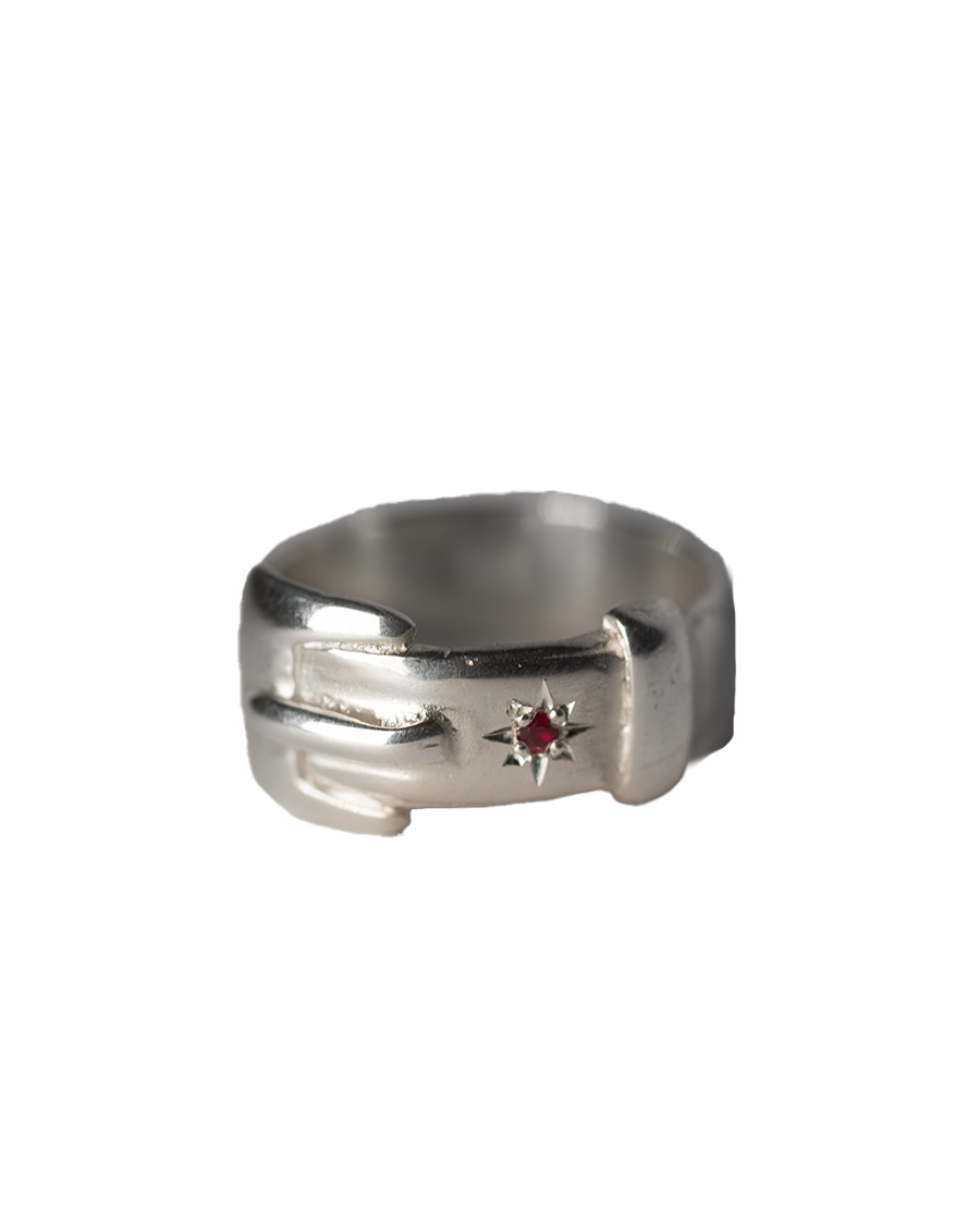 Birthstone Big Buckle Ring - Sterling Silver