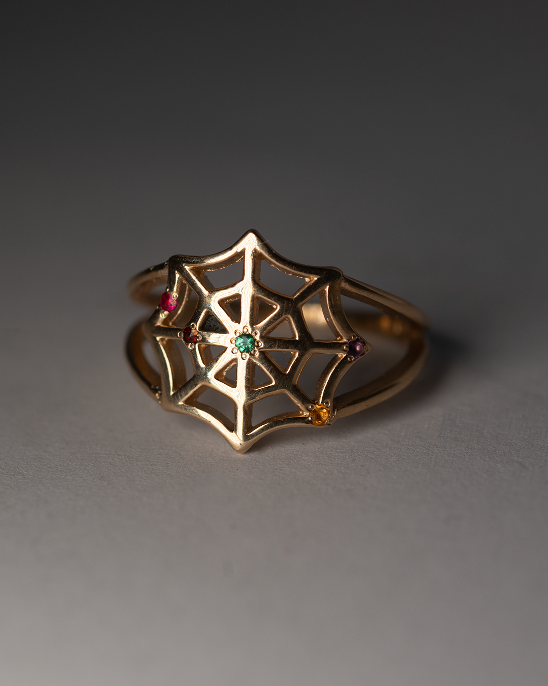 Birthstone Spiderweb Ring - 9K Solid Gold