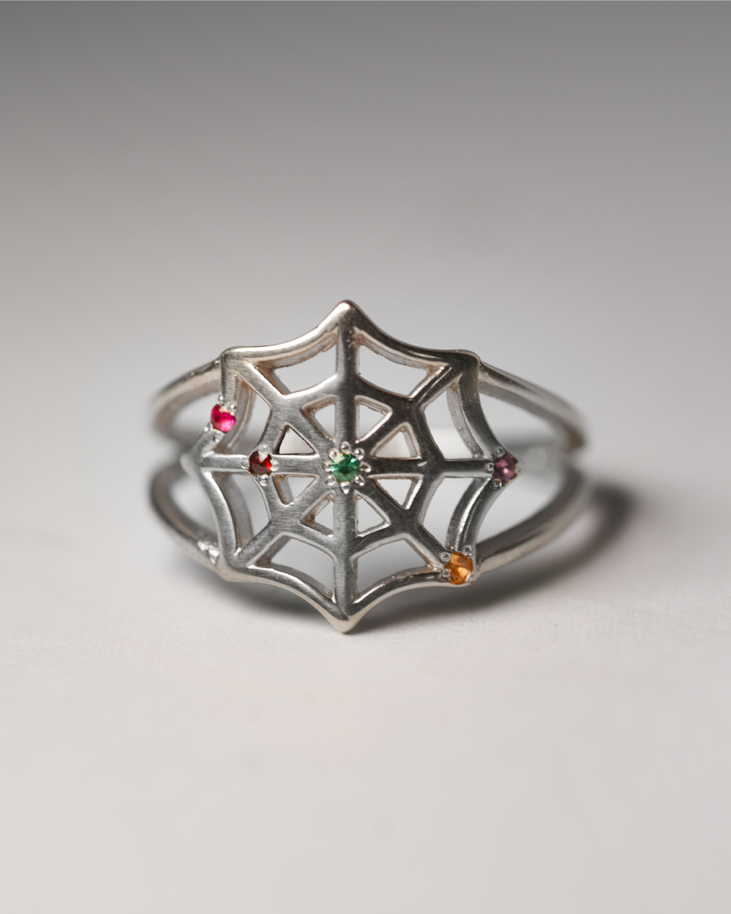Birthstone Spiderweb Ring - Sterling Silver