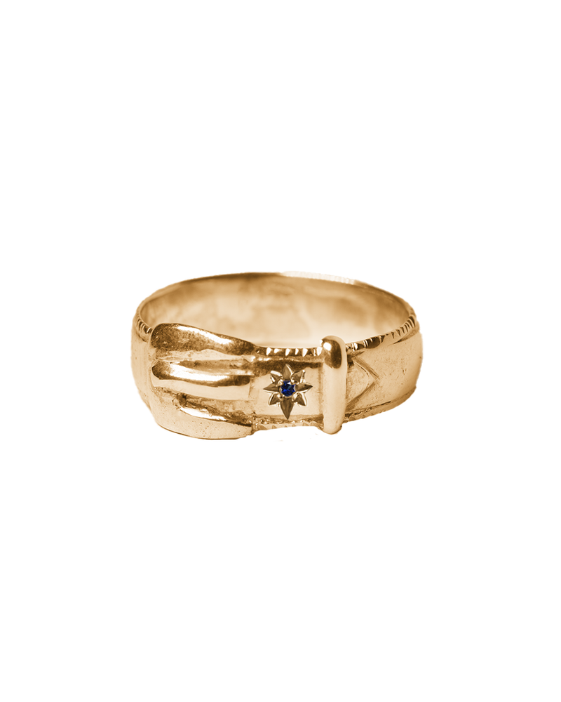Birthstone Buckle Up Ring - Solid 9K Gold