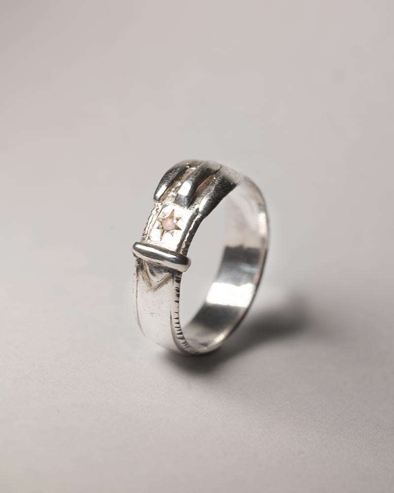 Birthstone Buckle Up Ring - Sterling Silver
