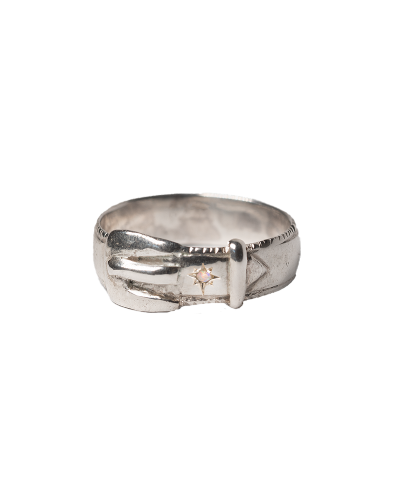 Birthstone Buckle Up Ring - Sterling Silver