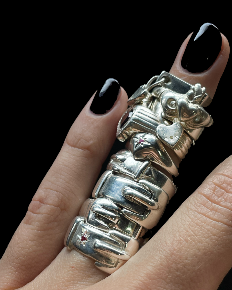 Birthstone Big Buckle Ring - Sterling Silver
