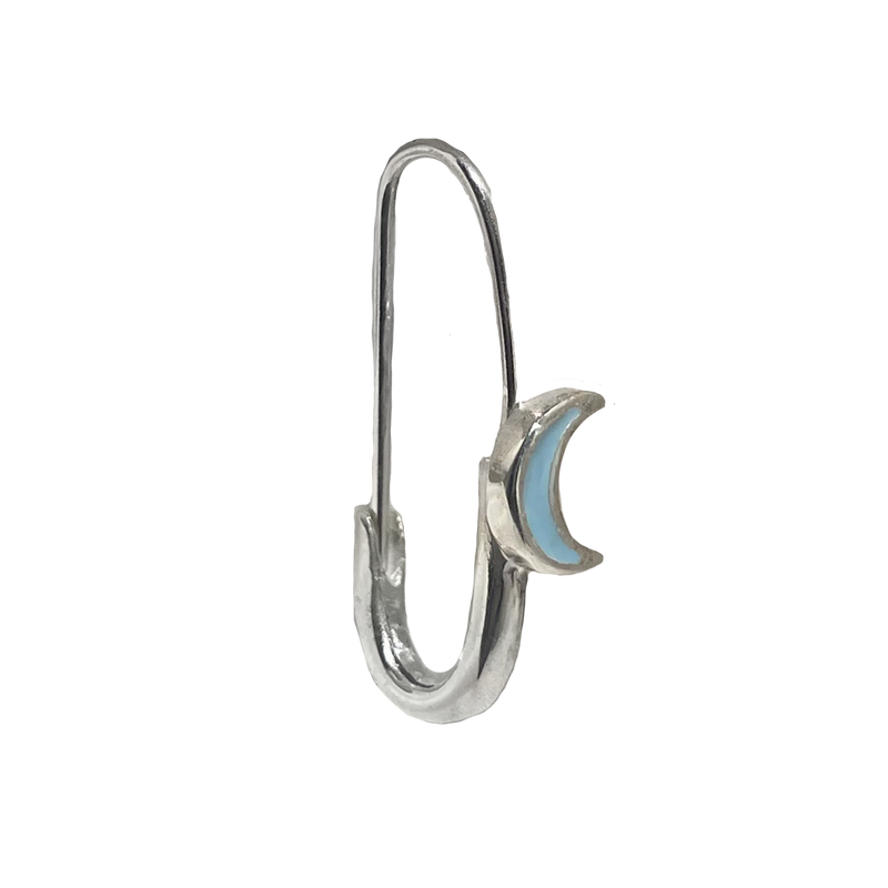 Crescent Moon Safety Pin Enamel Earring