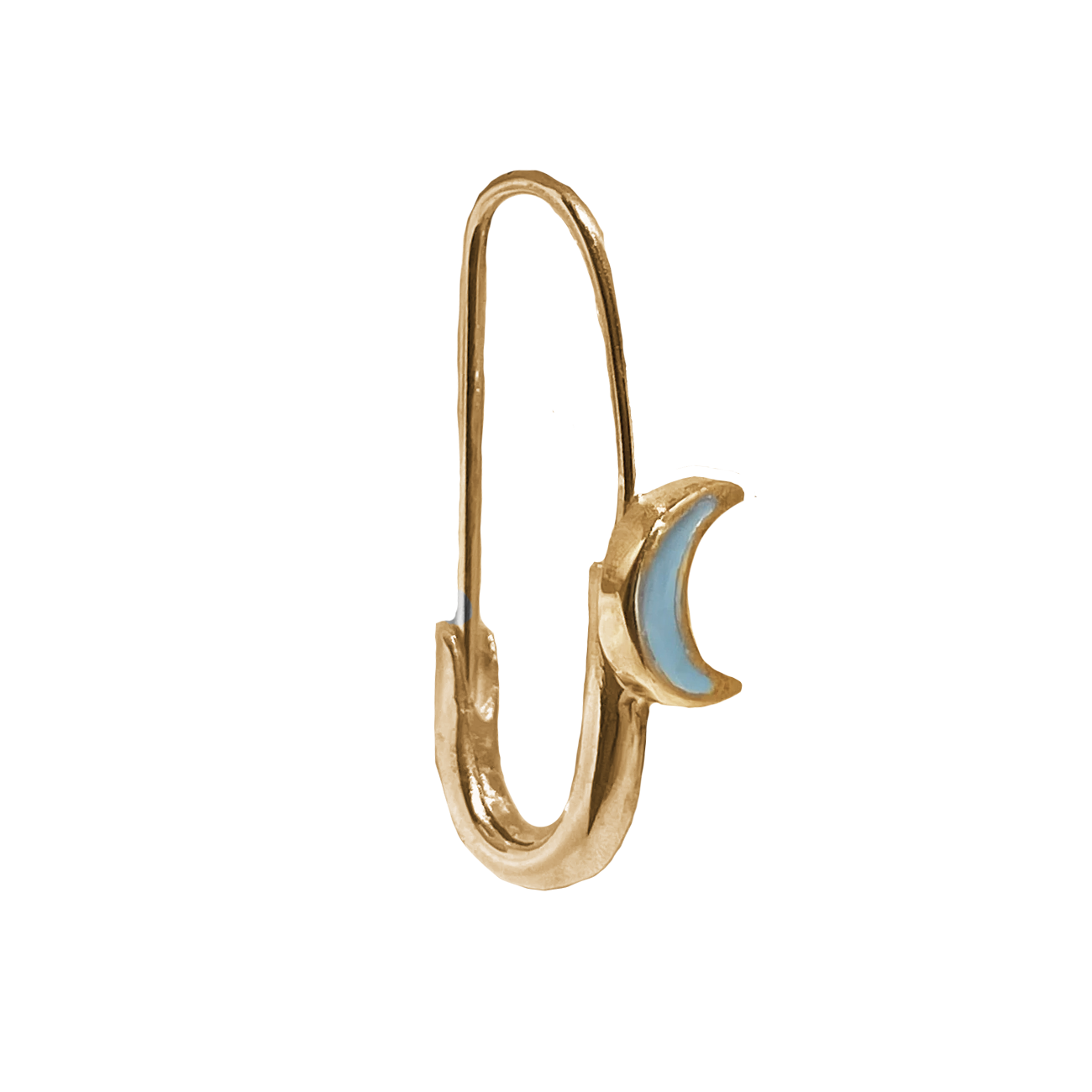 Crescent Moon Safety Pin Enamel Earring - Solid 9K Gold