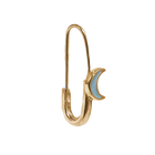 Crescent Moon Safety Pin Enamel Earring - Solid 9K Gold