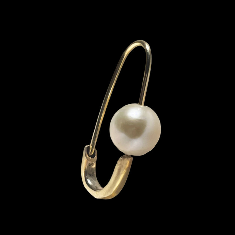 Classic Pearl Safety Pin Earring - Solid 9K Gold