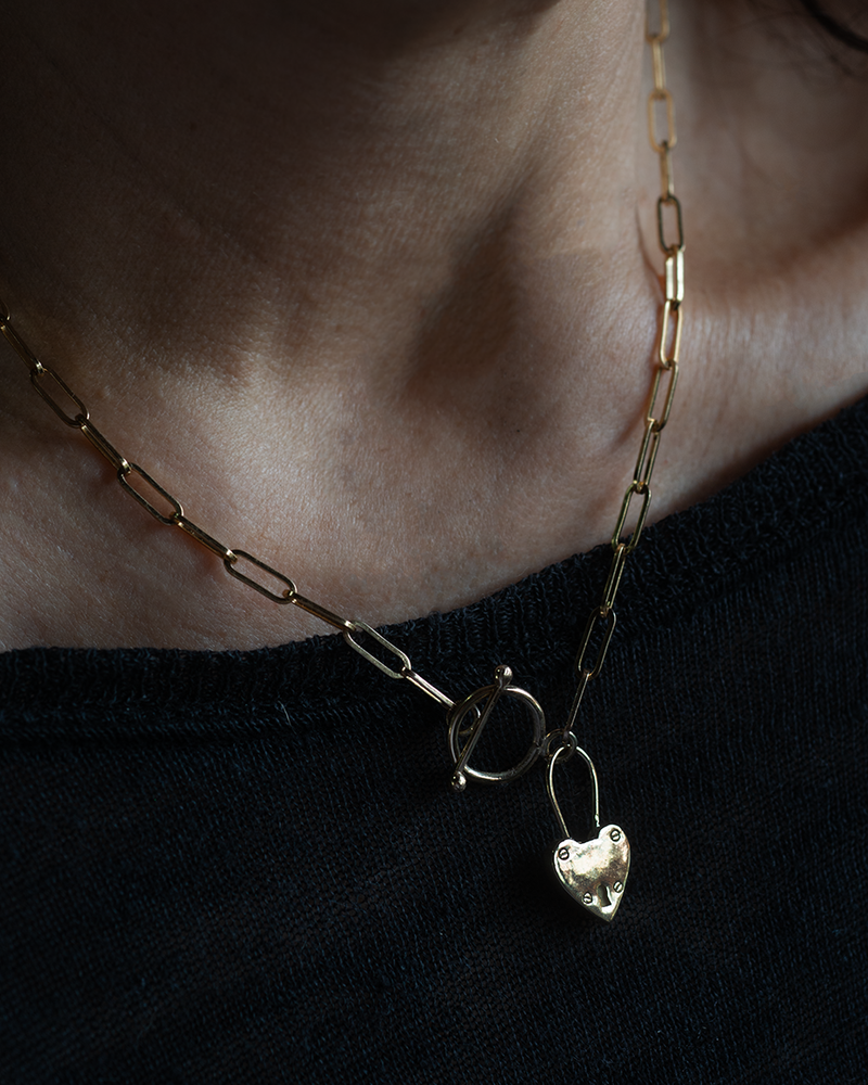 Heart Fob Padlock Necklace - Solid 9K Gold