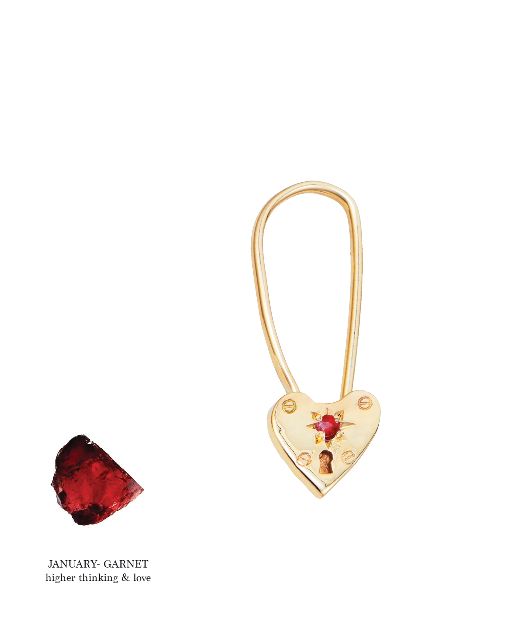 Birthstone Little Heart Padlock - Solid 9K Gold