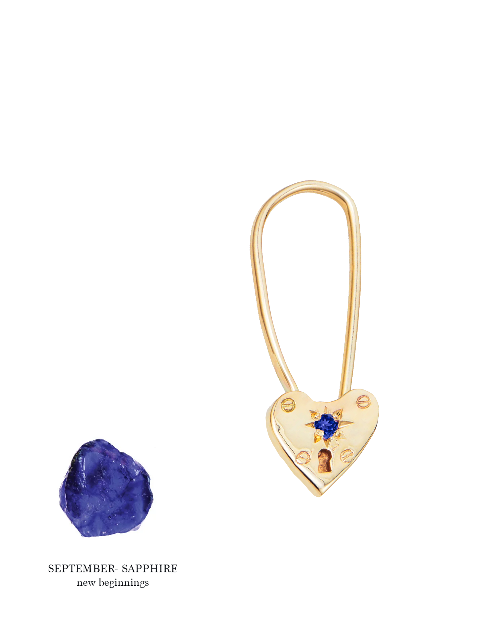 Birthstone Little Heart Padlock - Solid 9K Gold
