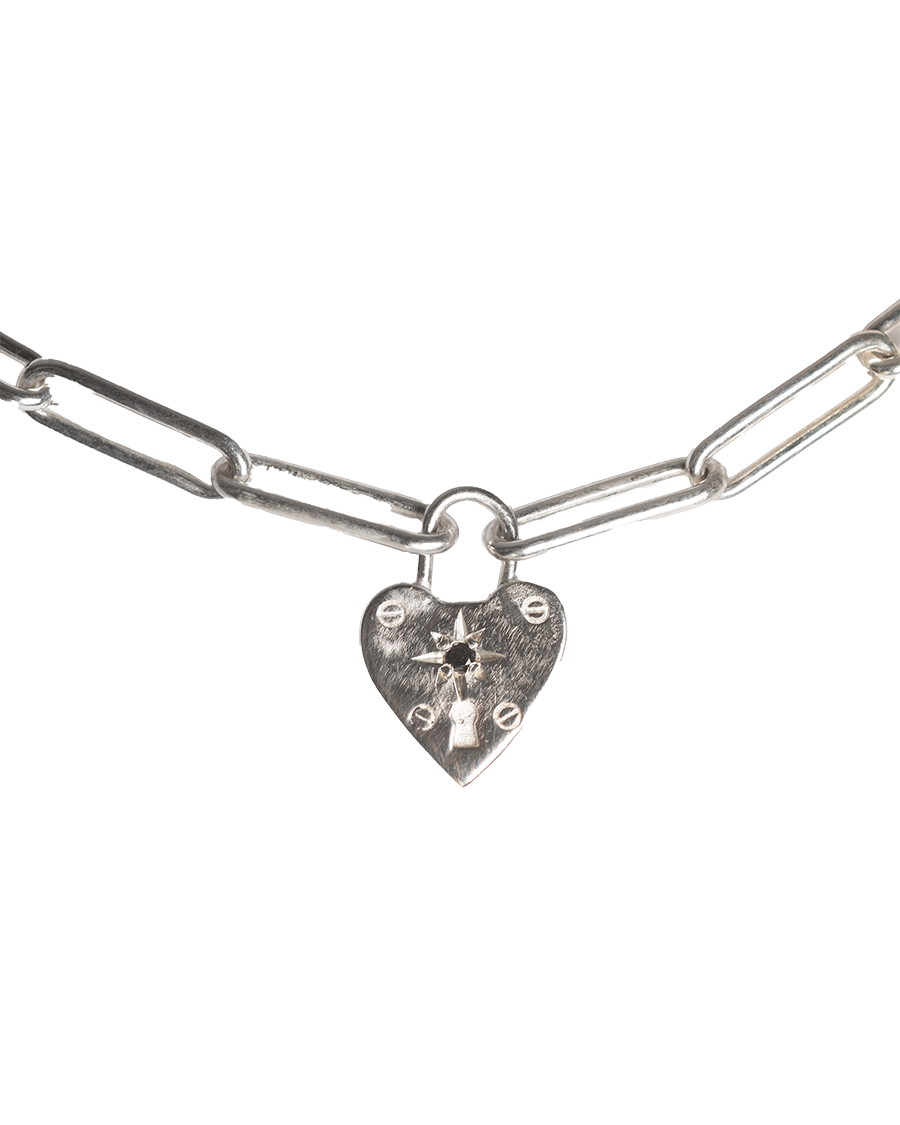 Chain my Heart Birthstone Padlock Choker - Sterling Silver