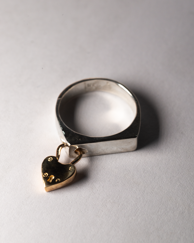 Pierced Padlock Signet Ring - Sterling Silver
