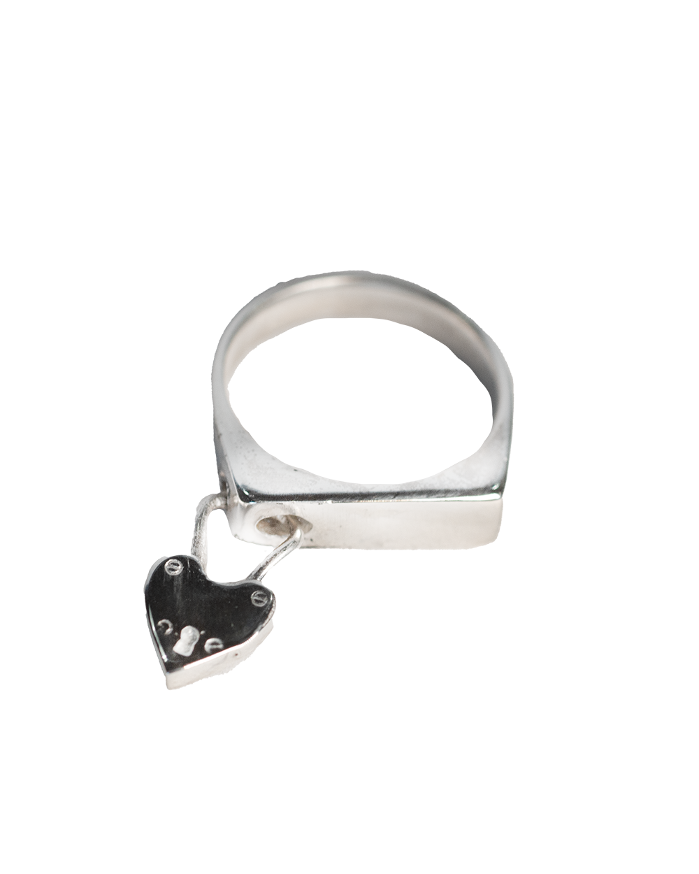 Pierced Padlock Signet Ring - Sterling Silver