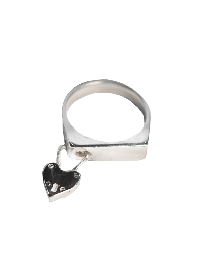 Pierced Padlock Signet Ring - Sterling Silver